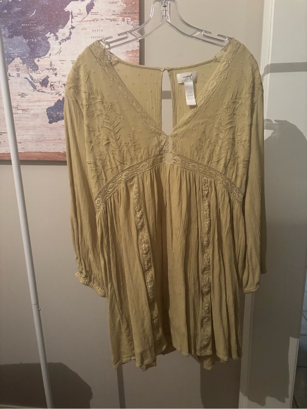 Aqua Olive-Green Boho Embroidered V-Neck Tunic